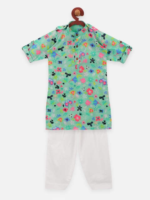 LilPicks Boys Green & White Printed Kurta with Salwar