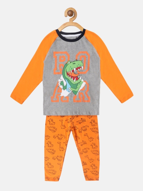 Lazy Shark Boys Grey & Orange Printed Night suit
