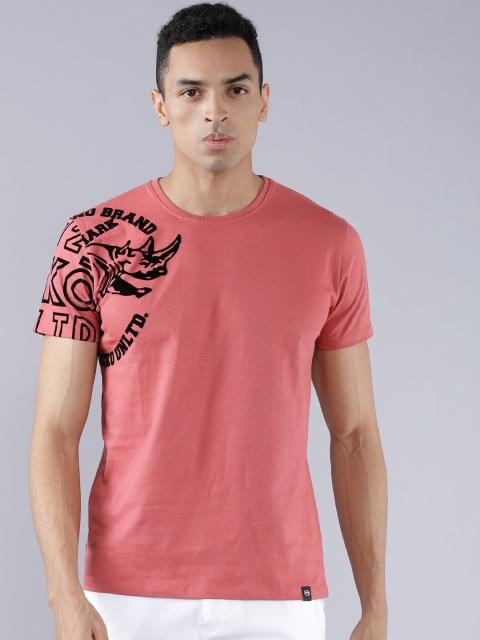 Ecko Unltd Men Dusty Pink Slim Fit Solid Round Neck T-shirt