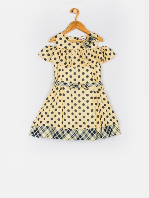 Peppermint Girls Yellow & Black Printed A-Line Dress With a Hat