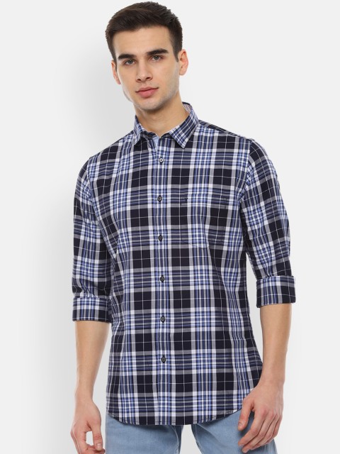 Van Heusen Sport Men Blue & White Slim Fit Checked Casual Shirt
