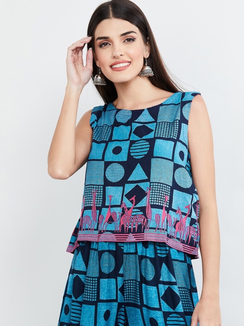 max Women Blue Printed Top