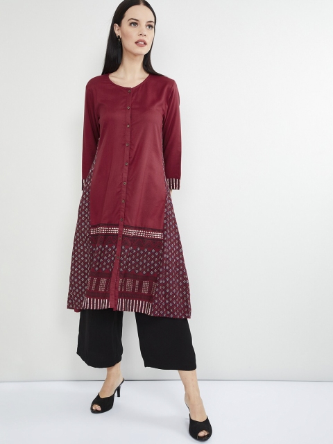 max Women Maroon Printed Straight Kurta