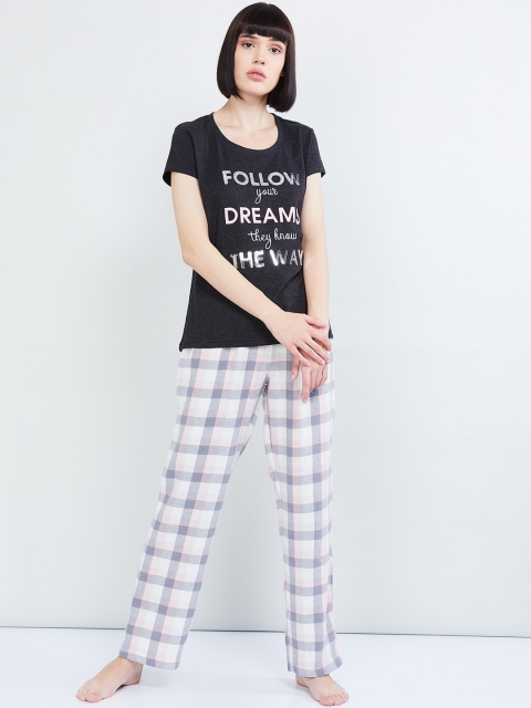 max Women Black & White Printed Night Suit