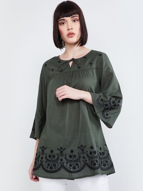 max Women Olive Green Solid Top