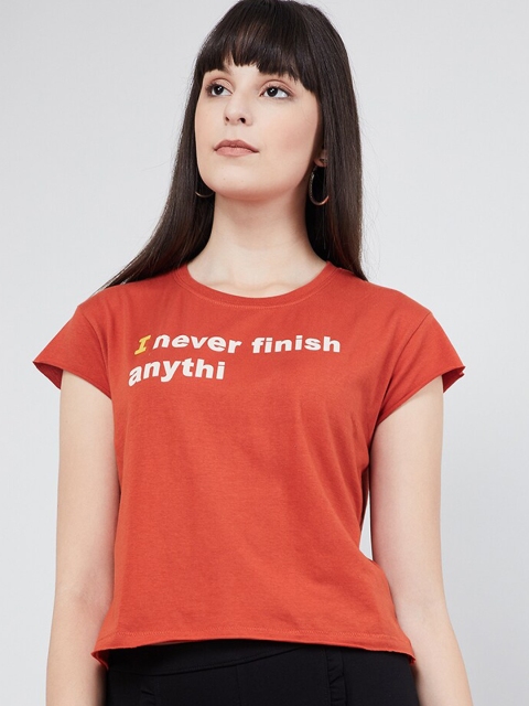 max Women Rust Printed Round Neck T-shirt
