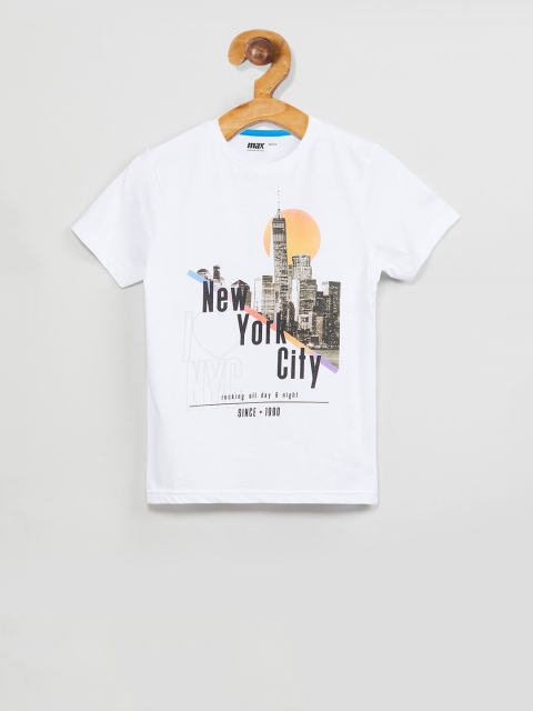 max Boys White Printed Round Neck T-shirt