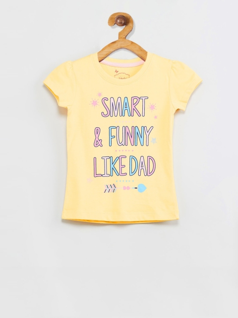 max Girls Yellow & Blue Printed Round Neck T-shirt