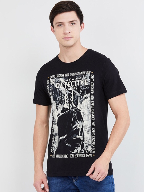 max Men Black Batman Print Round Neck T-shirt