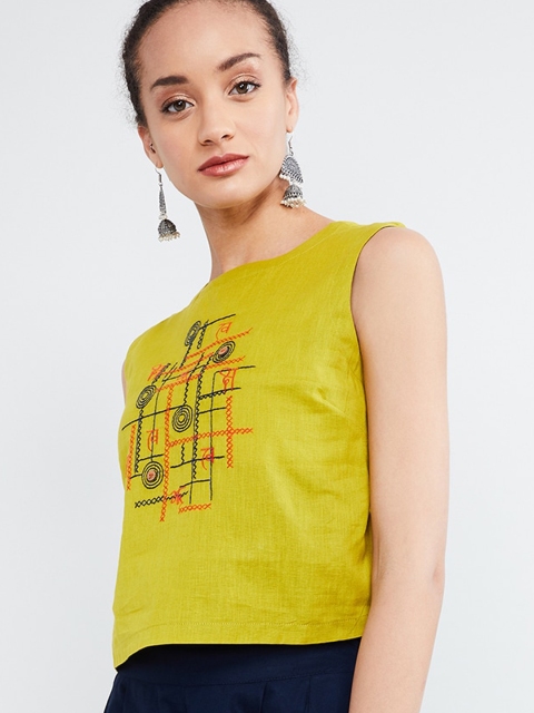 max Women Green Embroidered Top