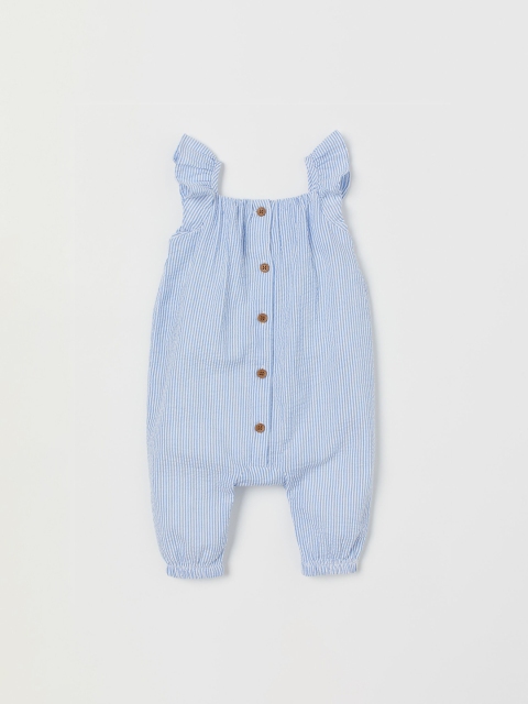 H&M Girls Blue & White Striped Cotton Romper Suit