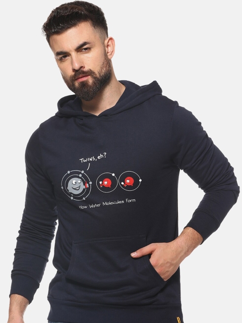 Campus Sutra Men Blue Printed Hooded Sweatshirt