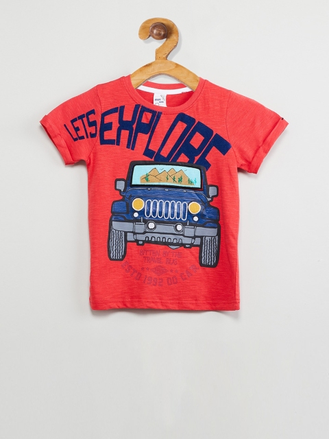max Boys Red & Blue Printed Round Neck T-shirt