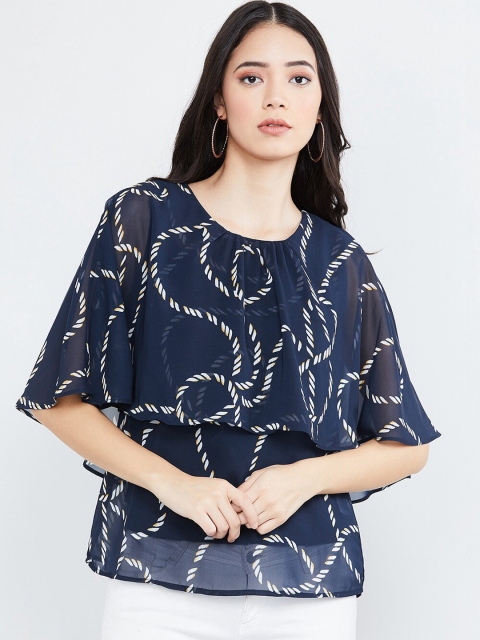 max Women Blue Printed Top