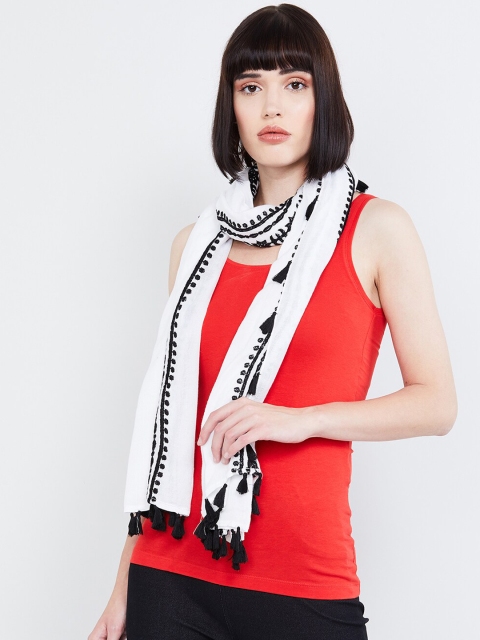 max Women White & Black Solid Scarf