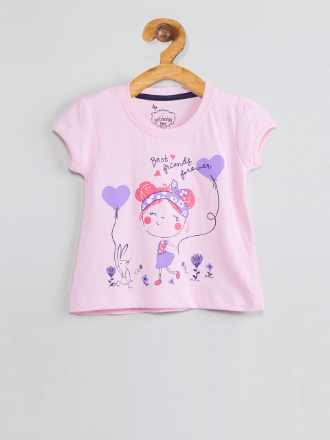 max Girls Pink Printed Round Neck T-shirt