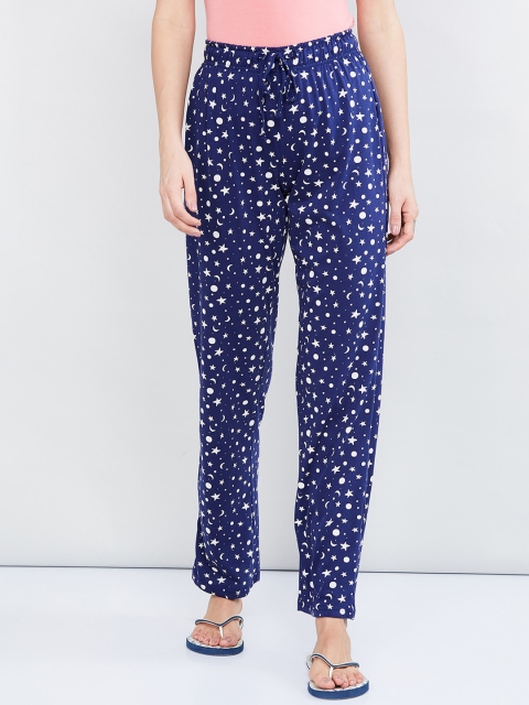 max Women Blue Printed Lounge Pant, Navy blue