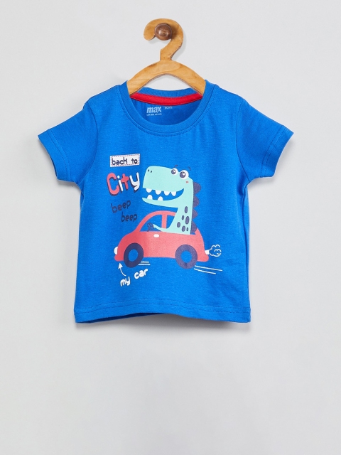 max Boys Blue Printed Round Neck T-shirt