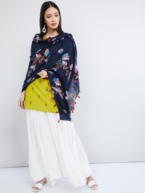 max Women Navy Blue Printed Scarf