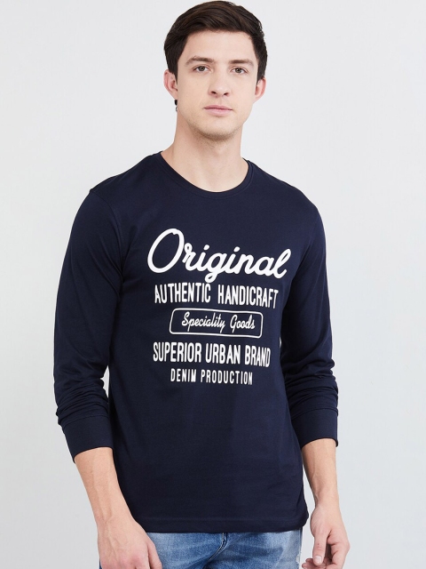 max Men Navy Blue Printed Round Neck T-shirt