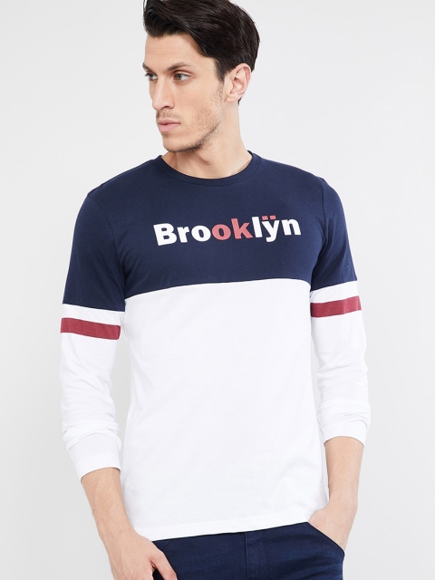max Men Navy Blue & White Colourblocked Round Neck T-shirt