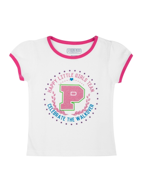 Cherokee Girls Off-White Printed Round Neck T-shirt