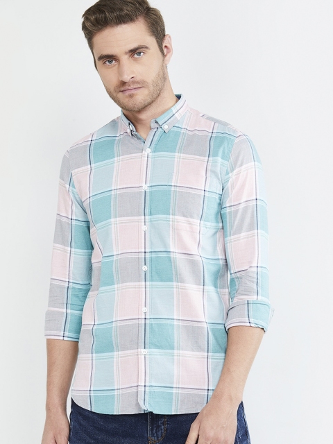 max Men Pink & Blue Slim Fit Checked Casual Shirt