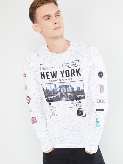 max Men White & Blue Graphic Print Round Neck T-shirt