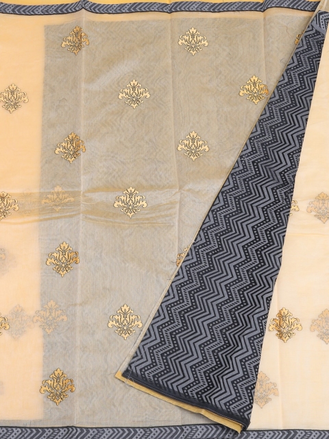 Pothys Cream-Coloured & Black Supernet Printed Saree