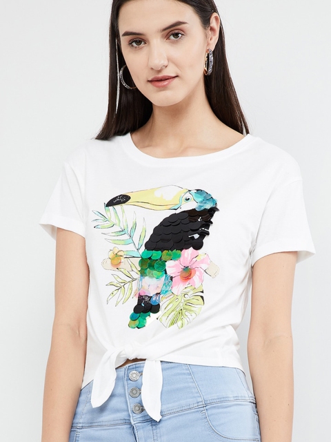 max Women Off-White Embellished Top