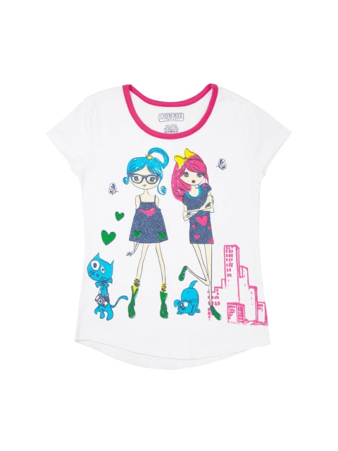 Cherokee Girls White Printed Round Neck T-shirt