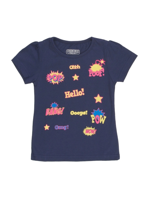 Cherokee Girls Navy Blue Printed Round Neck T-shirt