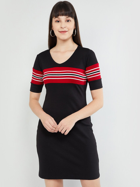 max Women Black & Red Striped T-shirt Dress 
max Women Black & Red Striped T-shirt Dress