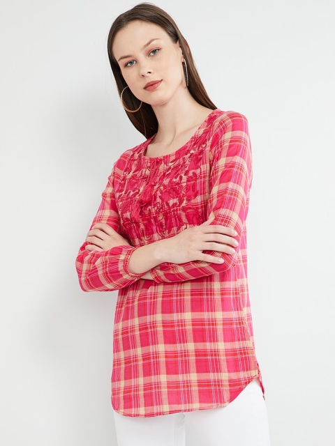 max Women Fuchsia Pink Checked Top