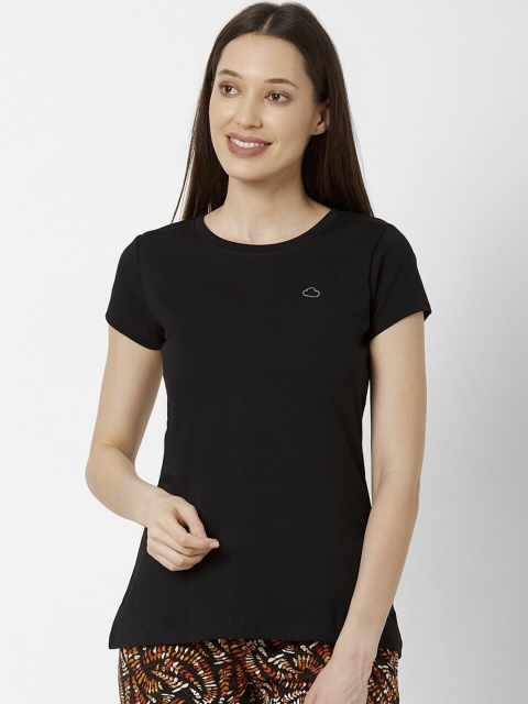 Sweet Dreams Women Black Solid Lounge T-Shirt