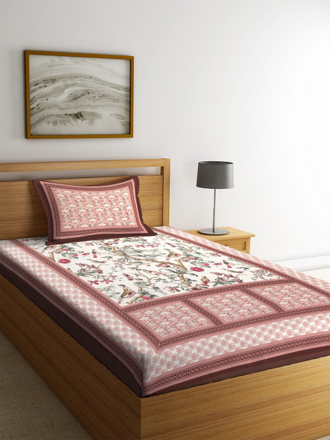 Rajasthan Decor White & Brown Floral 144 TC Cotton 1 Single Bedsheet with 1 Pillow Covers
Rajasthan Decor White & Brown Floral 144 TC Cotton 1 Single Bedsheet with 1 Pillow Covers