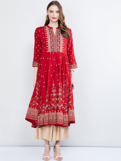 max Women Red Printed Anarkali Kurta