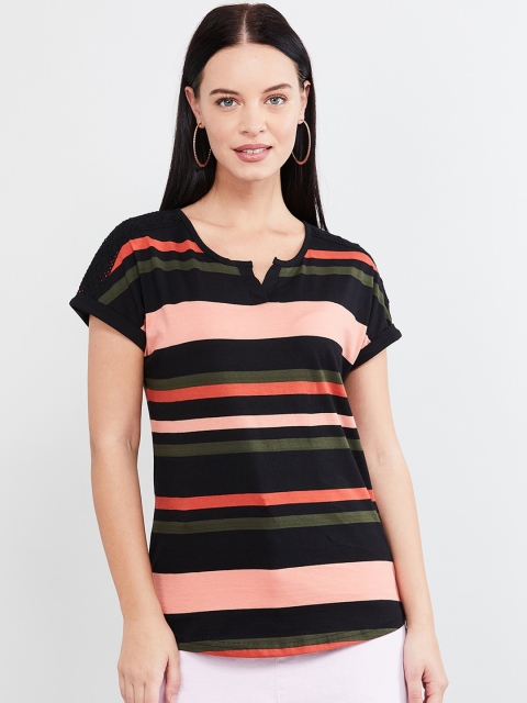 max Women Black & Pink Striped Top