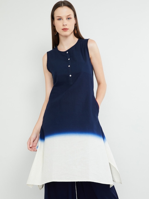 max Women Navy Blue & White Dyed Straight Kurta
