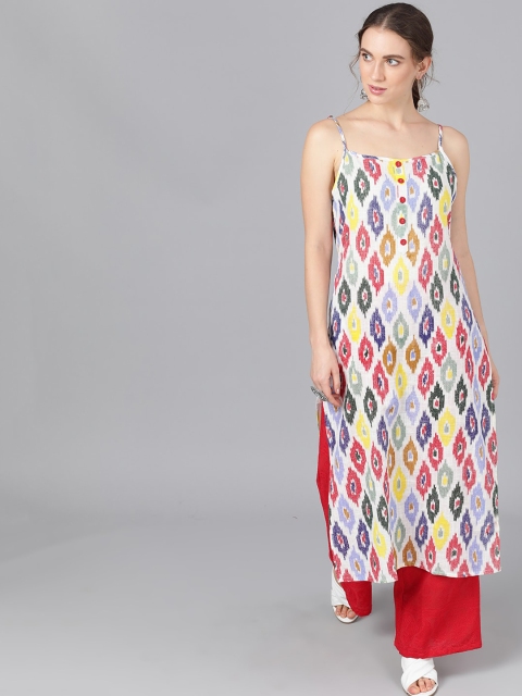 AKS Women Multicoloured Printed Straight Kurta, Multi