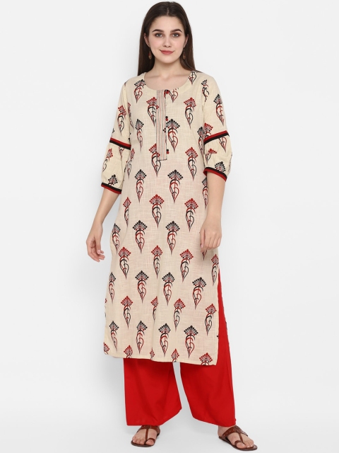 ZOEYAMS Women Beige Printed Straight Kurta