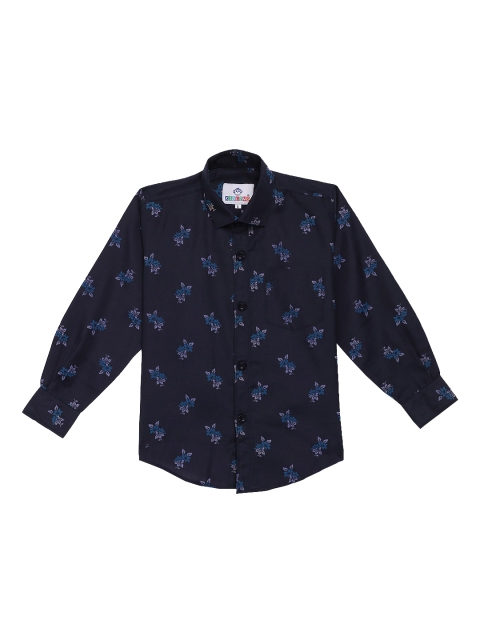 Kidling Boys Navy Blue & Lavender Classic Regular Fit Floral Print Casual Shirt