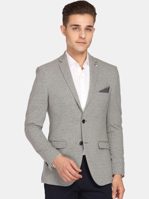 Theme Men Grey Solid Super Slim-Fit Single-Breasted Casual Blazer