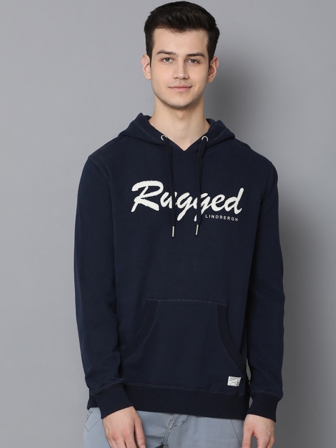 LINDBERGH Men Blue Solid Hooded Sweatshirt
