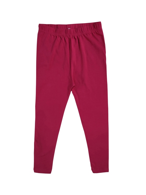 KiddoPanti Girls Fuchsia Pink Solid Ankle-Length Leggings
