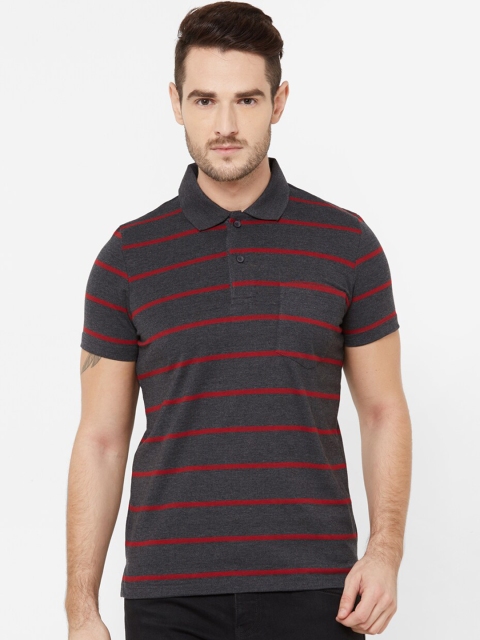Sweet Dreams Men Grey & Red Striped Polo Collar T-shirt