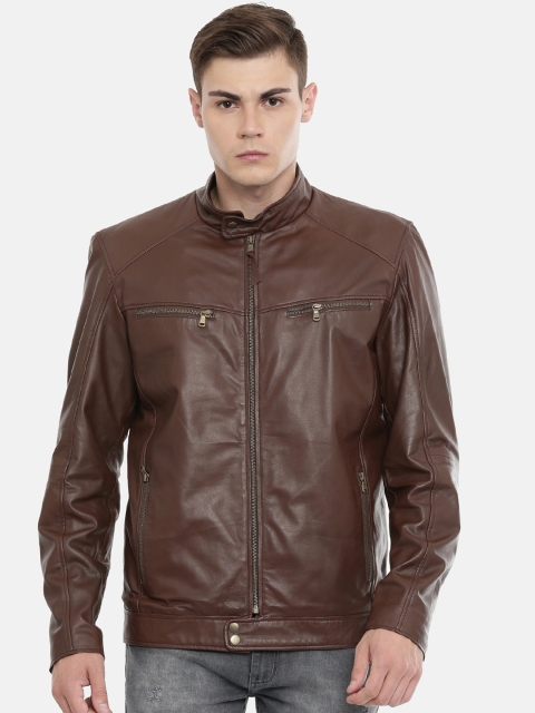 MONOCHROME Men Brown Solid Insulator Leather Jacket