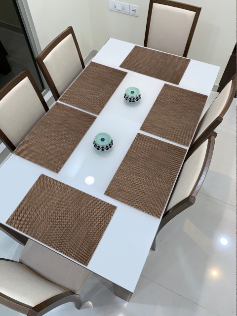HOKIPO Set Of 6 Brown Solid Reversible Table Placemats