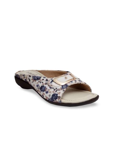Butterflies Women Blue Floral Printed PU Open Toe Flats