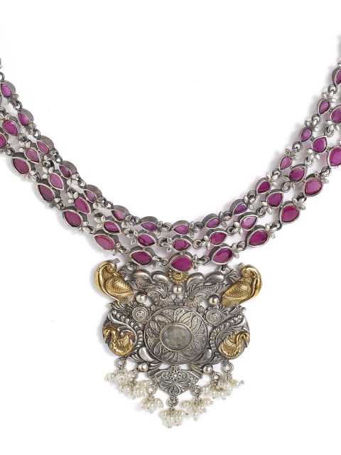 Rubans Silver-Plated Handcrafted Oxidised Dual Toned Faux Ruby Peacock Statement Necklace
Rubans Silver-Plated Handcrafted Oxidised Dual Toned Faux Ruby Peacock Statement Necklace